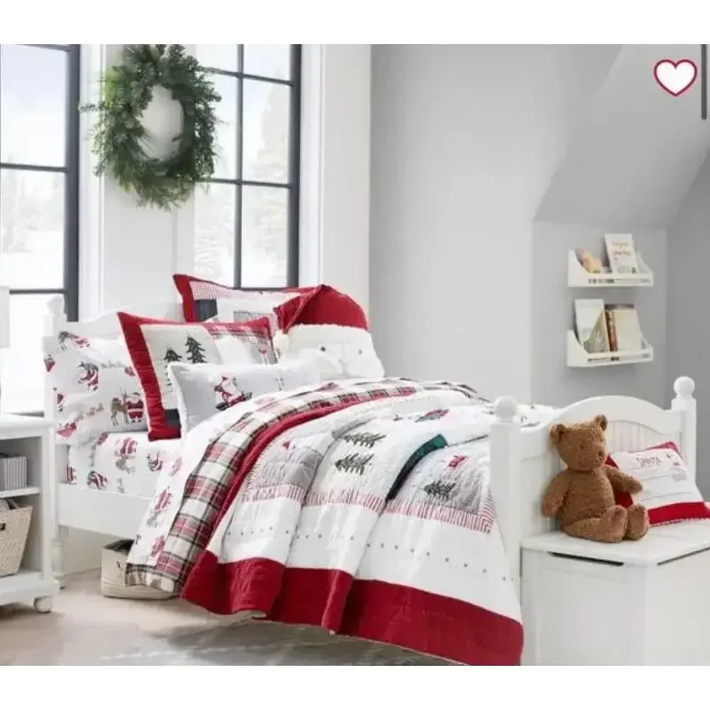 Pottery Barn Kids Heritage Black Santa Organic Twin Size Sheets